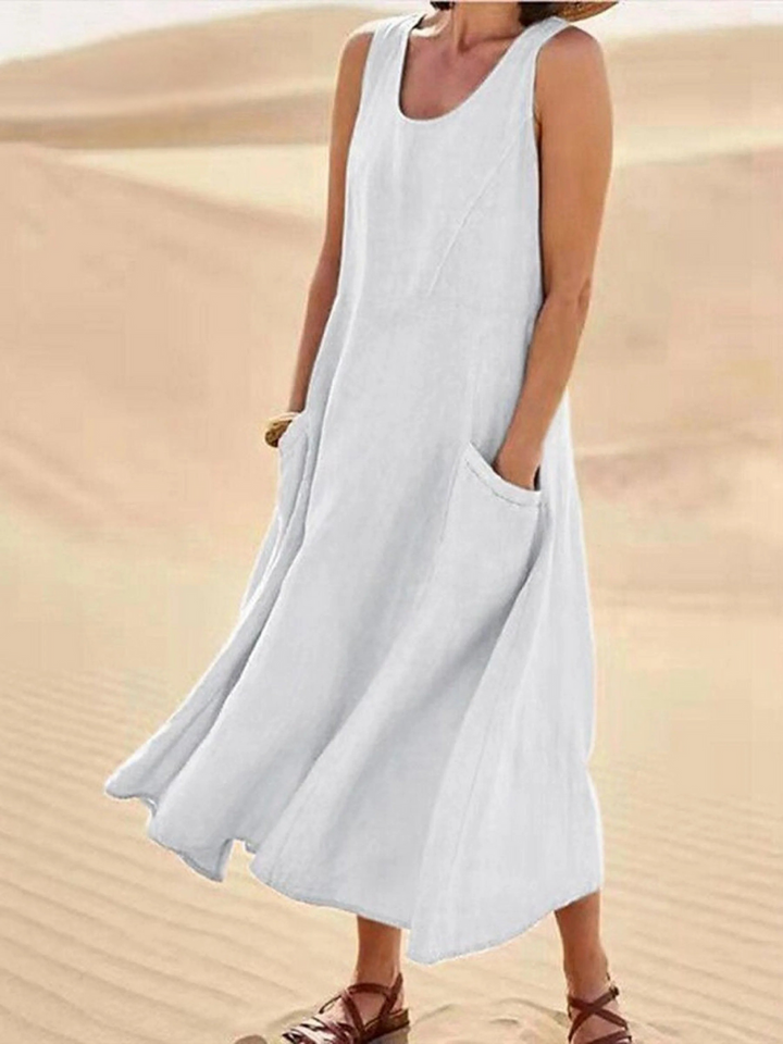 Sienna – Women’s Sleeveless Sundress Elegant Round Neck Solid Long Tank Casual Spring Dress