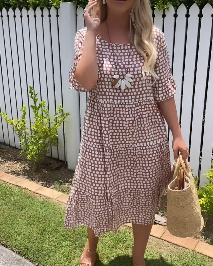 Angela – Polka Dot Short-Sleeve Midi Dress