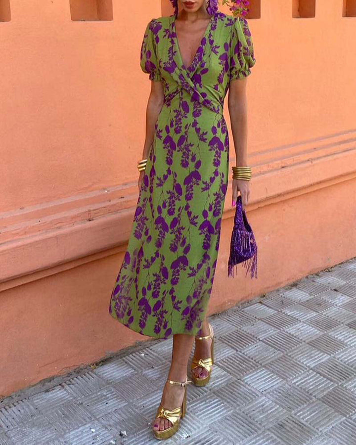 Della - Pleated Floral Print Boho Dress