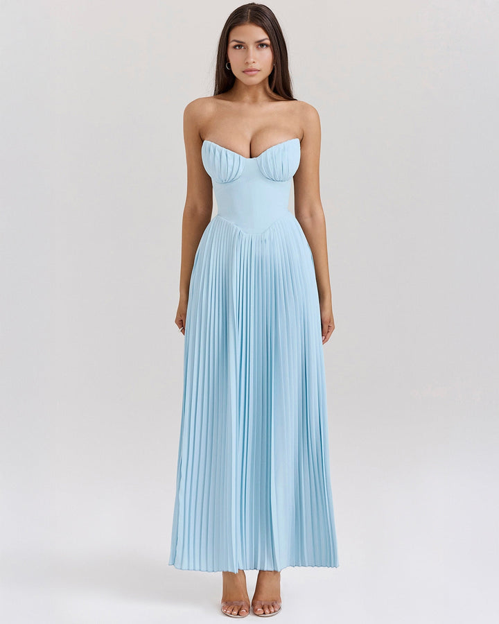 Siena – Ocean Blue Pleated Maxi Dress