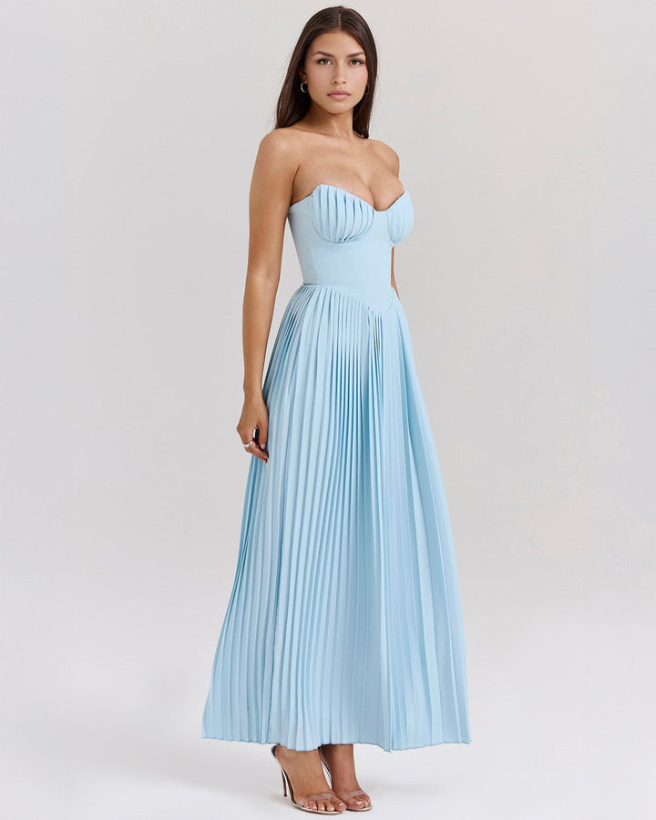 Siena – Ocean Blue Pleated Maxi Dress
