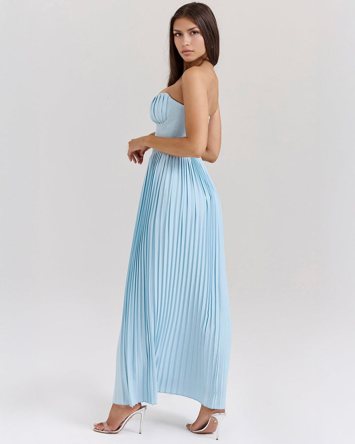 Siena – Ocean Blue Pleated Maxi Dress