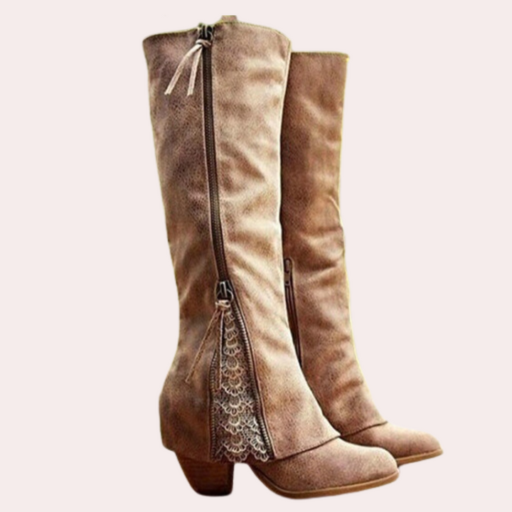 Celeste – Leather Cowgirl Boots with Lace Detail