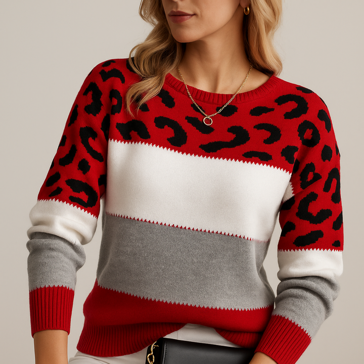 Selene – Leopard Accent Knit Sweater
