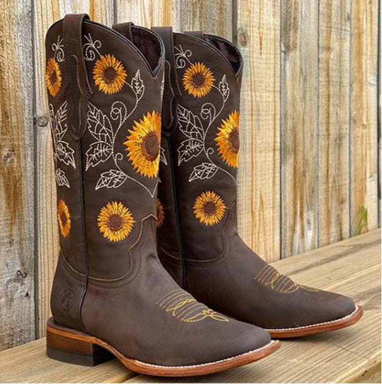 Leah – Mid-Calf Leather Cowboy Boots
