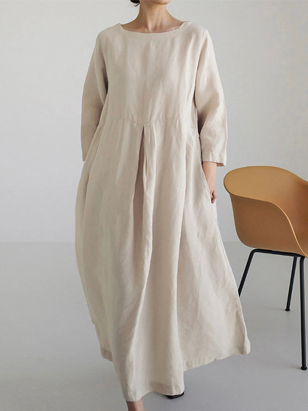 Jane – Relaxed Linen Midi Dress with Pockets