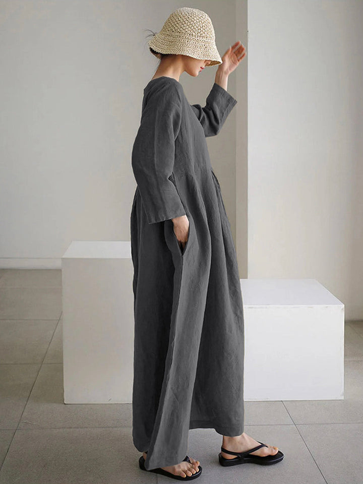 Jane – Relaxed Linen Midi Dress with Pockets