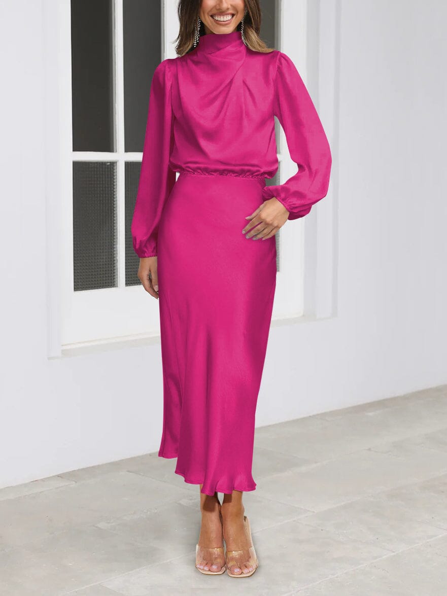 Evelyn | Elegant Long-Sleeve Silk Dress